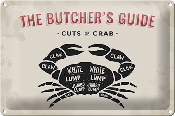 Blechschild Krabben 30x20cm cuts of crab Fisch