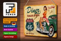 Blechschild Pinup 30x20cm Retro diner burgers beer