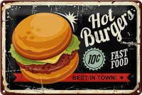 Blechschild Retro 30x20cm hot burgers best in town