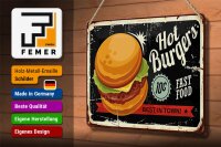 Blechschild Retro 30x20cm hot burgers best in town