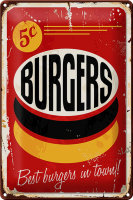 Blechschild Retro 20x30cm burgers best in town Fast food