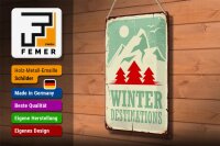 Blechschild Retro 20x30cm Ski winter destinations Abenteuer