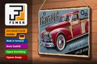 Blechschild Retro 30x20cm Auto Garage service parts open 24
