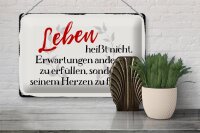 Blechschild Spruch 30x20cm Leben Erwartungen Herz Schild