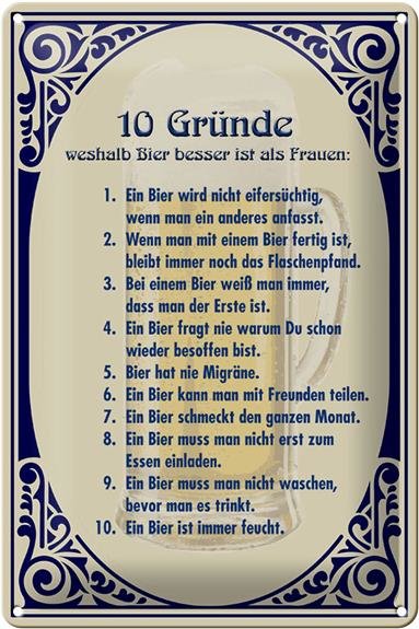 Blechschild Alkohol 20x30cm Bier besser als Frauen Schild