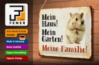Blechschild Tiere 30x20cm Hamster mein Haus Garten Familie
