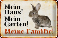 Blechschild Tiere 30x20cm Hase mein Haus Garten Familie