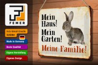 Blechschild Tiere 30x20cm Hase mein Haus Garten Familie