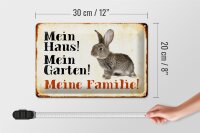 Blechschild Tiere 30x20cm Hase mein Haus Garten Familie