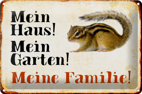 Blechschild Tiere 30x20cm Eichhörnchen mein Haus Garten