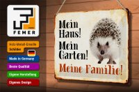 Blechschild Tiere 30x20cm Igel mein Haus Garten Familie