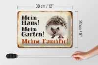 Blechschild Tiere 30x20cm Igel mein Haus Garten Familie