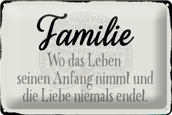 Blechschild Spruch 30x20cm Familie wo Leben Anfang nimmt