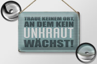 Blechschild Spruch 30x20cm traue keinem Ort kein Unkraut