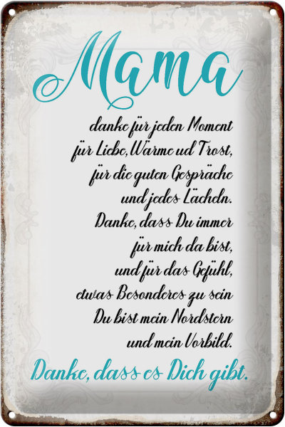 Blechschild Spruch 20x30cm Mama Danke dass es Dich gibt