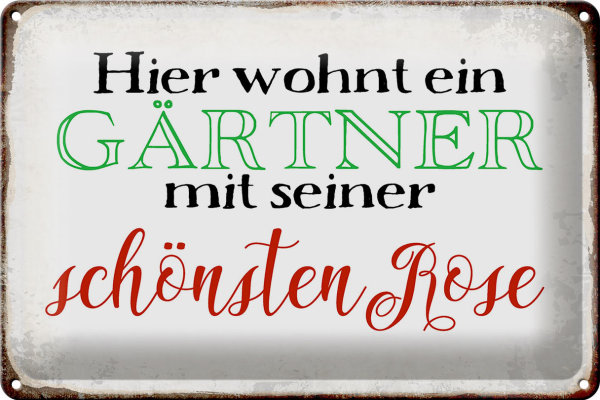 Blechschild Spruch 30x20cm hier Gärtner mit schönster Rose