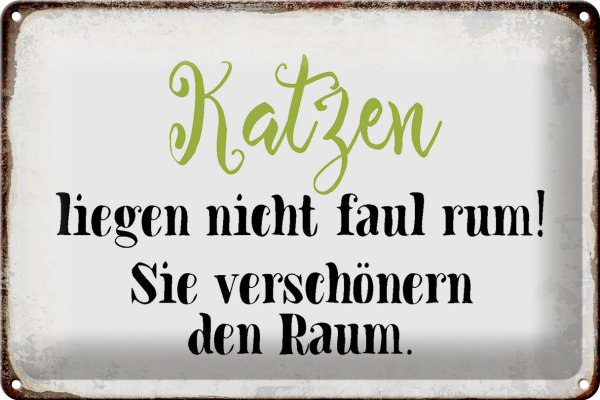 Blechschild Spruch 30x20cm Katzen liegen nicht faul rum