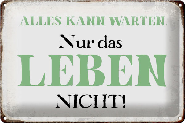Blechschild Spruch 30x20cm alles kann warten Leben nicht