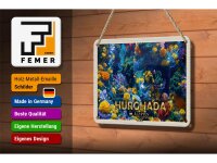 Blechschild Reise 18x12cm Hurghada Ägypten Korallenriff Fische Deko