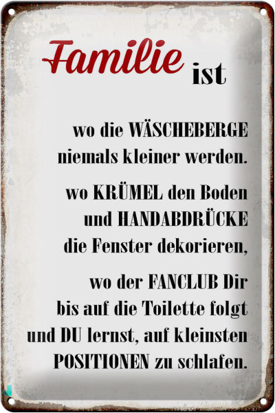 Blechschild Spruch 20x30cm Familie ist wo die Wäscheberge