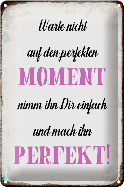 Blechschild Spruch 20x30cm warte nicht auf perfekten Moment
