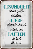 Blechschild Spruch 20x30cm Gesundheit Liebe Lachen Medizin
