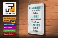 Blechschild Spruch 20x30cm Gesundheit Liebe Lachen Medizin