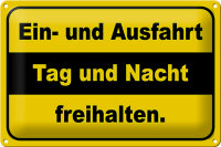 Blechschild Hinweis 30x20cm Ausfahrt Tag Nacht freihalten
