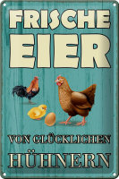Blechschild Spruch 20x30cm frische Eier glückliche...