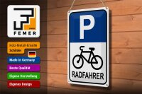 Blechschild Parken 20x30cm Parkplatz Radfahrer
