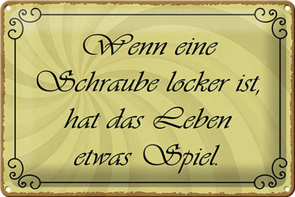 Blechschild Spruch 30x20cm Schraube locker Leben Spiel