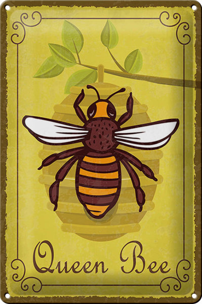 Blechschild Hinweis 20x30cm Queen Bee Biene Honig Imkerei