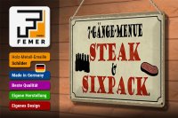 Blechschild Spruch 30x20cm 7 Gänge Menü Steak Sixpack Grill