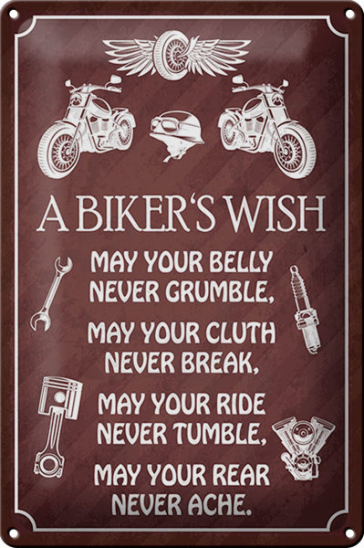 Blechschild Spruch 20x30cm biker`s Wish never crumble break