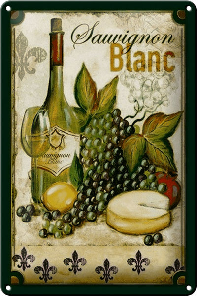 Blechschild Kunst 20x30cm Stillleben Sauvignon Blanc Wein