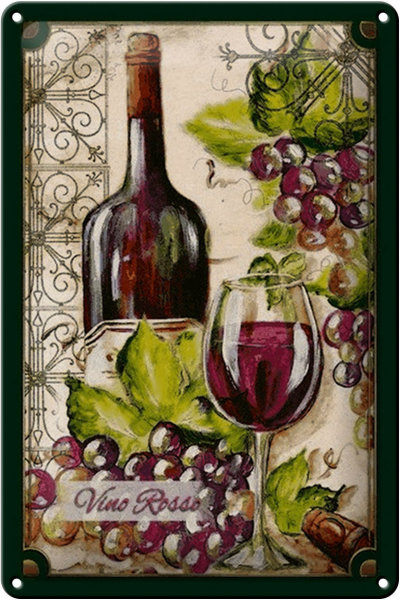 Blechschild Kunst 20x30cm Stillleben Vino Rosso Rotwein
