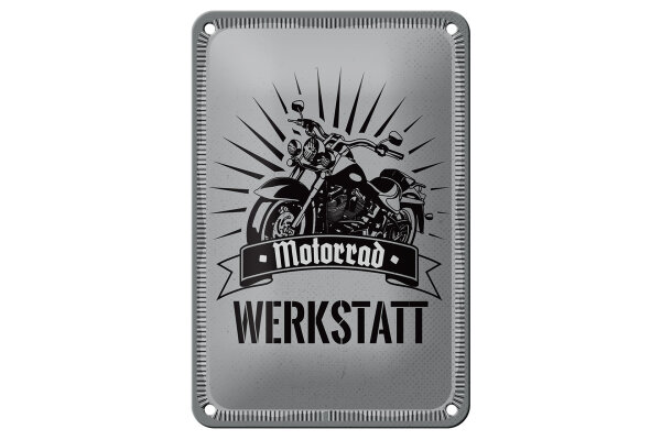 Blechschild Hinweis 12x18cm Motorrad Werkstatt graue Dekoration