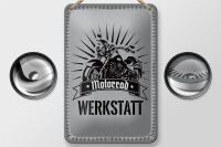 Blechschild Hinweis 12x18cm Motorrad Werkstatt graue Dekoration
