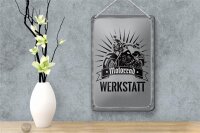 Blechschild Hinweis 12x18cm Motorrad Werkstatt graue Dekoration