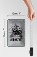 Blechschild Hinweis 12x18cm Motorrad Werkstatt graue Dekoration