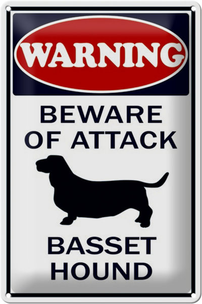 Blechschild Hinweis 20x30cm beware of attack Basset Hound