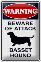 Blechschild Hinweis 20x30cm beware of attack Basset Hound