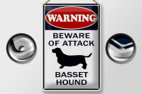 Blechschild Hinweis 20x30cm beware of attack Basset Hound