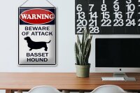 Blechschild Hinweis 20x30cm beware of attack Basset Hound