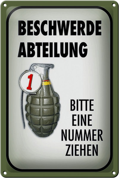 Blechschild Spruch 20x30cm Beschwerde Abteilung bitte Nr.