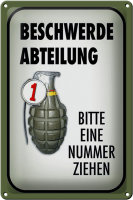 Blechschild Spruch 20x30cm Beschwerde Abteilung bitte Nr.