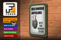Blechschild Spruch 20x30cm Beschwerde Abteilung bitte Nr.