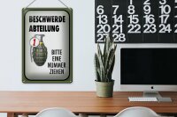 Blechschild Spruch 20x30cm Beschwerde Abteilung bitte Nr.