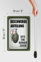 Blechschild Spruch 20x30cm Beschwerde Abteilung bitte Nr.