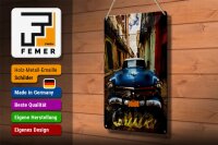 Blechschild Spruch 20x30cm Cuba blaues Auto
